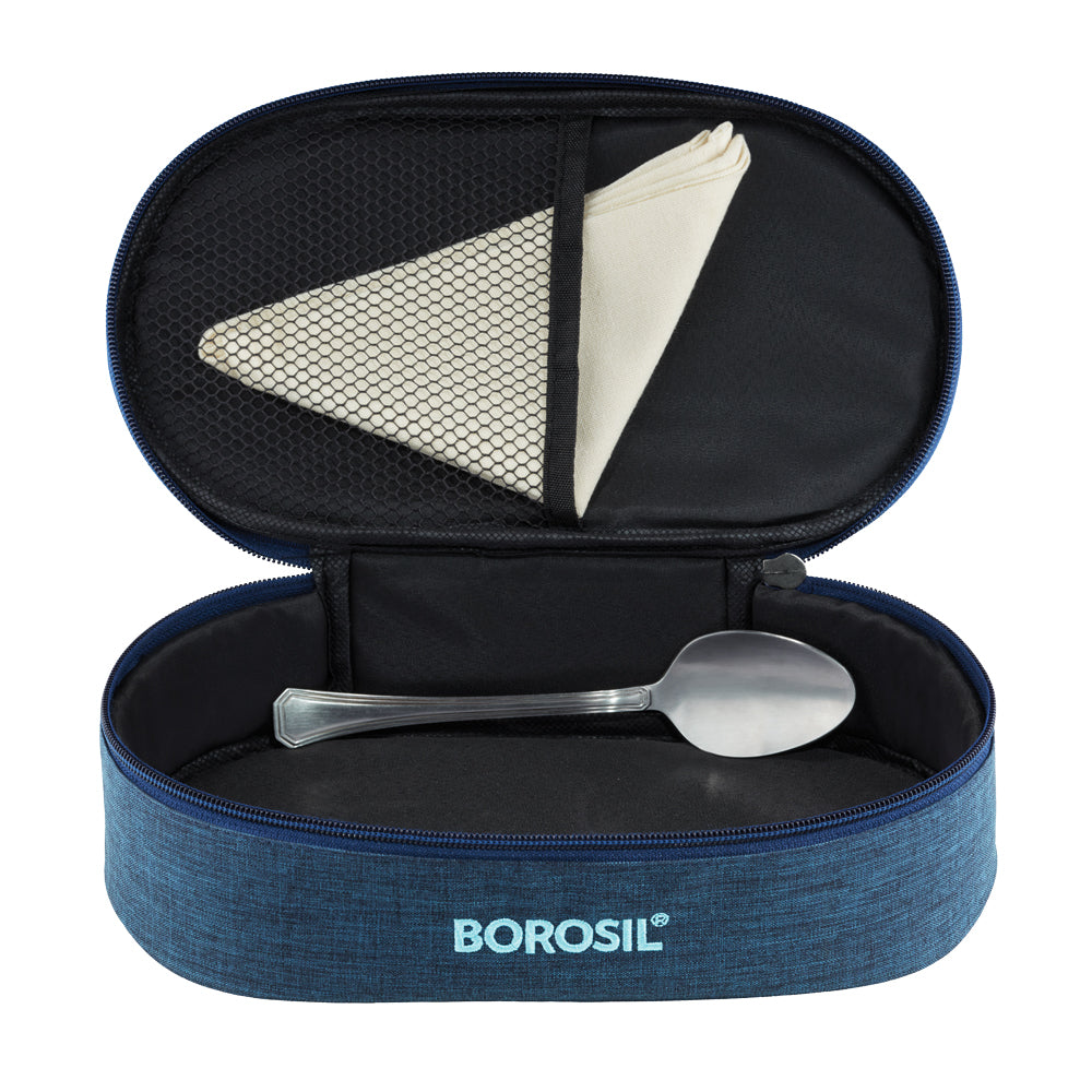 Borosil FoodLuck Blue Lunch Bag, Round x 2 (Flat)