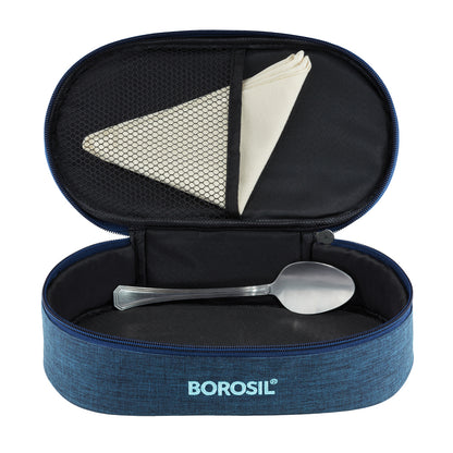 FoodLuck Round Glass Lunch Box, Blue