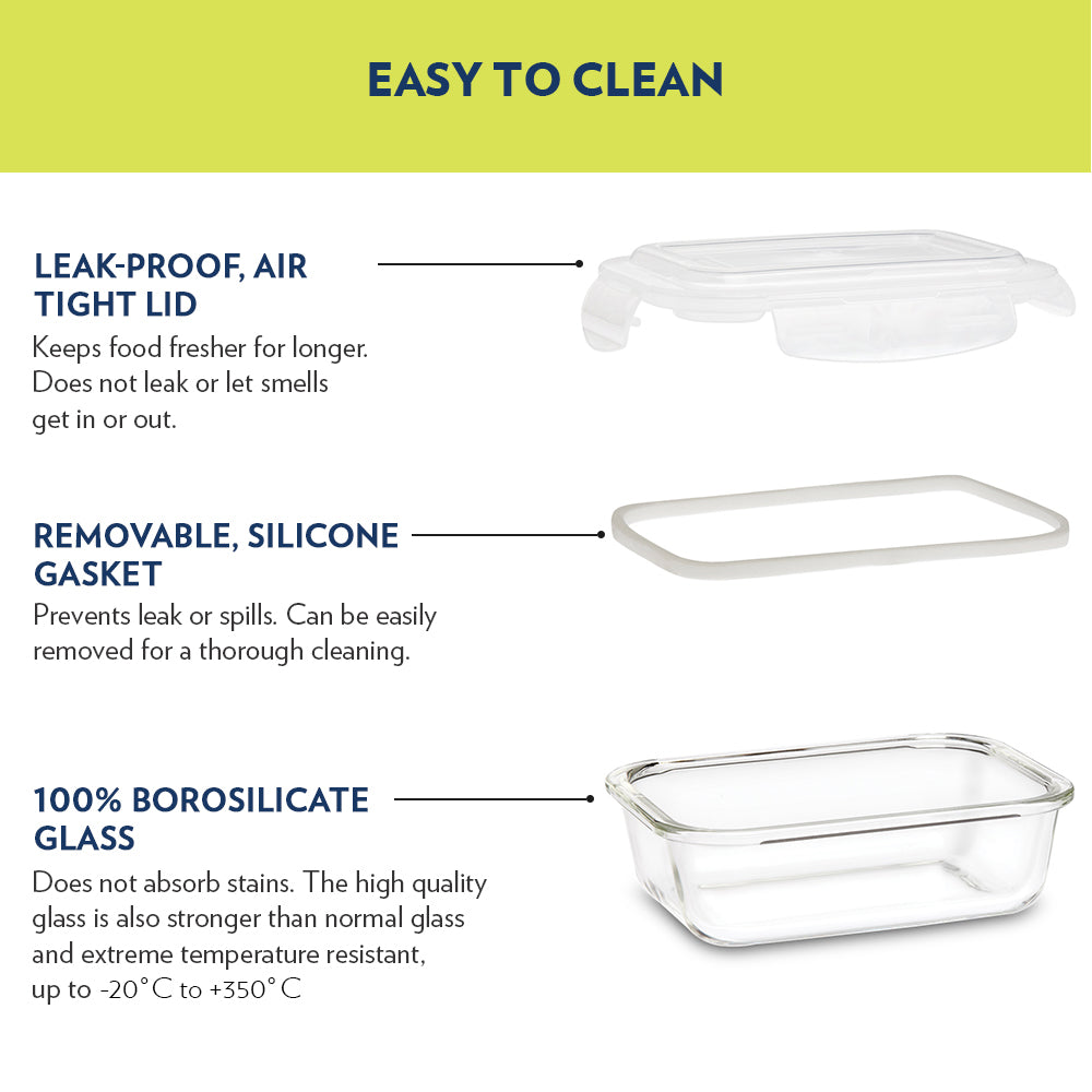 Borosil Klip n Store Rectangular Glass Container, 1.52L