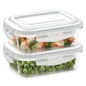Borosil Klip n Store Rectangular Glass Container, 370 ml - Set of 2