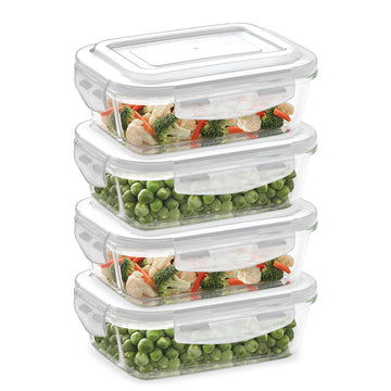 Borosil Klip n Store Rectangular Glass Container, 370 ml - Set of 4