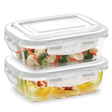 Borosil Klip n Store Rectangular Glass Container, 640 ml - Set of 2