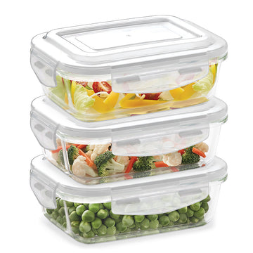 Borosil Klip n Store Rectangular Glass Container, 640 ml - Set of 3