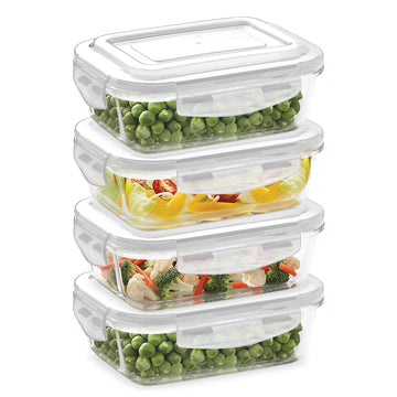 Borosil Klip n Store Rectangular Glass Container, 640 ml - Set of 4