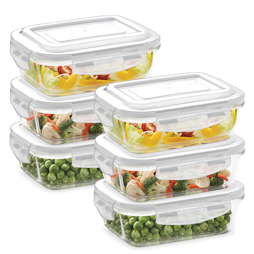 Borosil Klip n Store Rectangular Glass Container, 640 ml - Set of 6