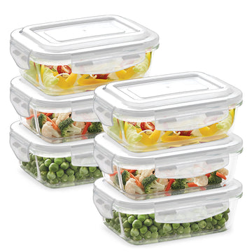 Borosil Klip n Store Rectangular Glass Container, 640 ml - Set of 6