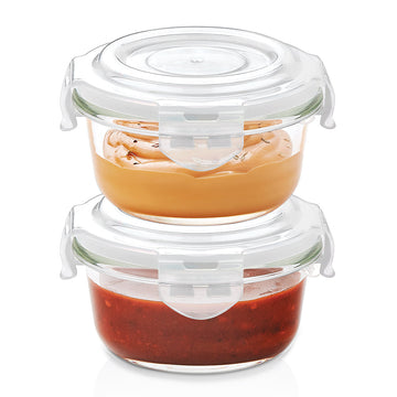 Borosil Klip n Store Round Glass Container, 240 ml - Set of 2