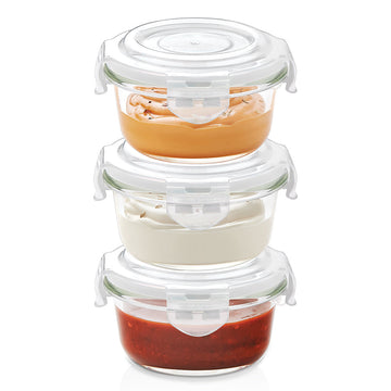 Borosil Klip n Store Round Glass Container, 240 ml - Set of 3