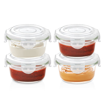 Borosil Klip n Store Round Glass Container, 240 ml - Set of 4