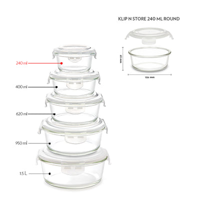 Borosil Tuff-Glass Klip n Store, Round Container