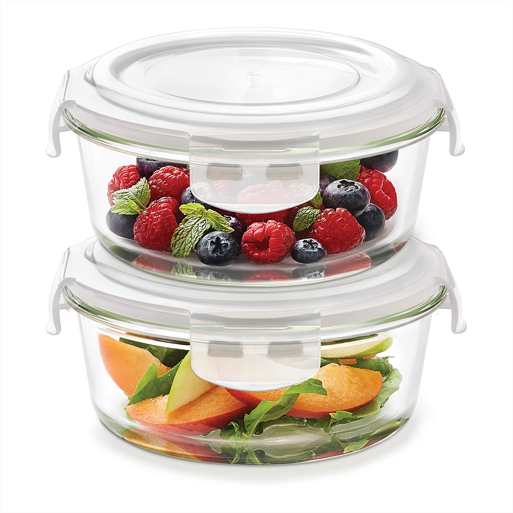 Borosil Klip n Store Round Glass Container, 400 ml - Set of 2