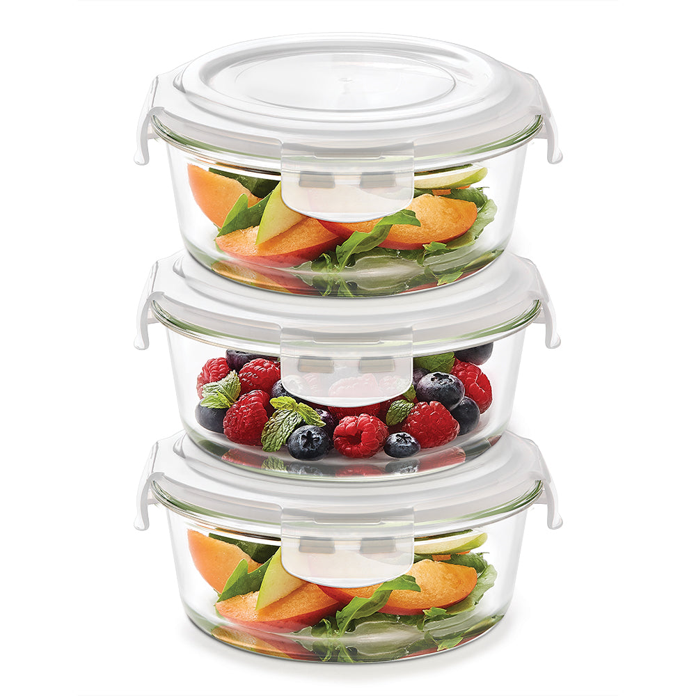 Borosil Klip n Store Round Glass Container, 400 ml - Set of 3