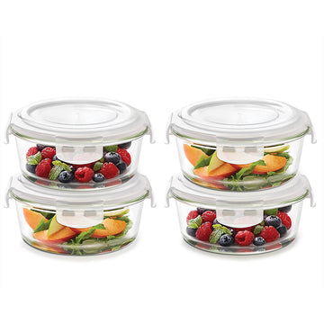 Borosil Klip n Store Round Glass Container, 400 ml - Set of 4