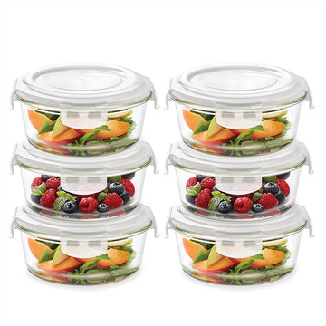 Borosil Klip n Store Round Glass Container, 400 ml - Set of 6
