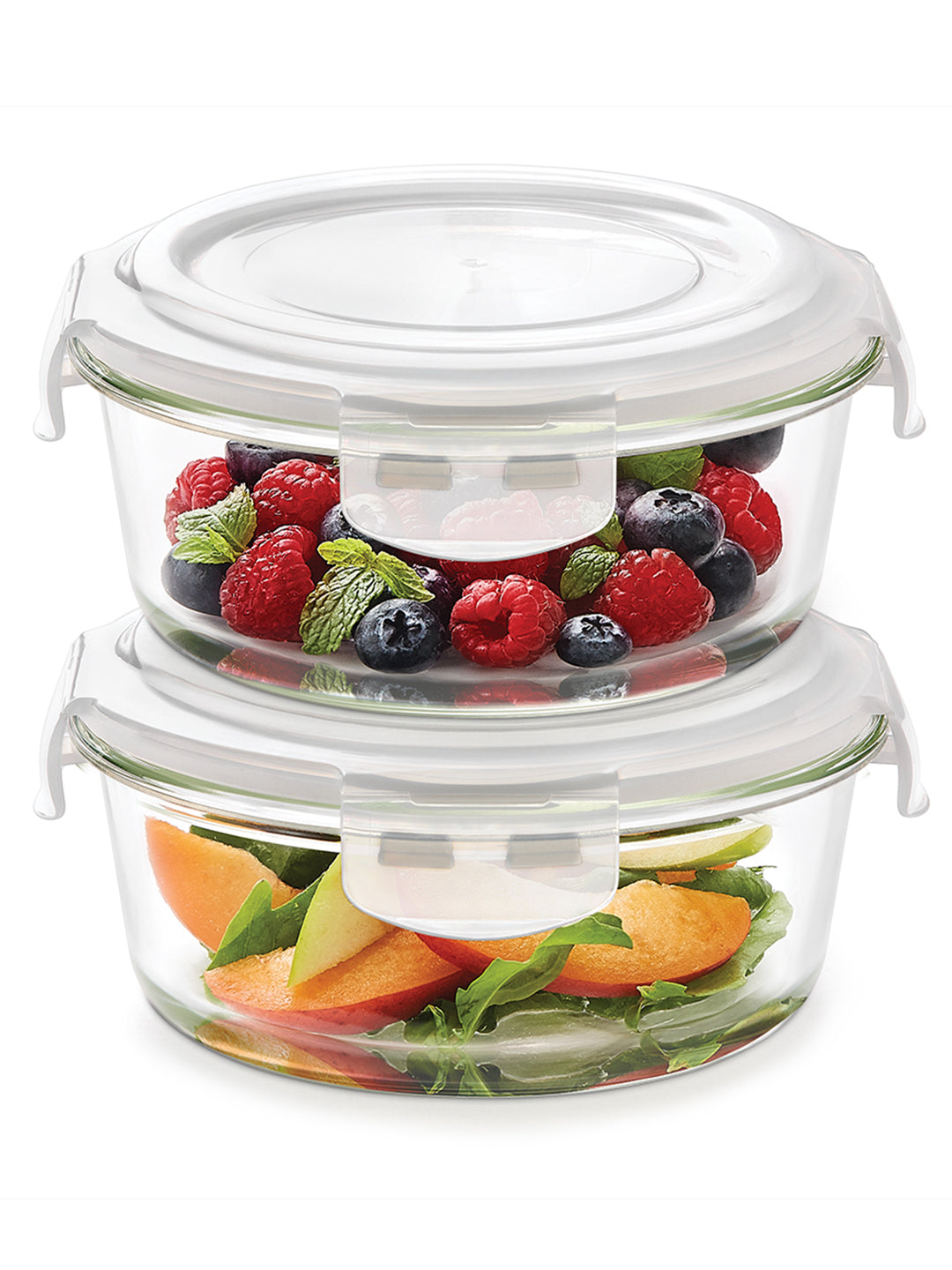 Borosil Klip n Store Round Glass Container, 620 ml - Set of 2