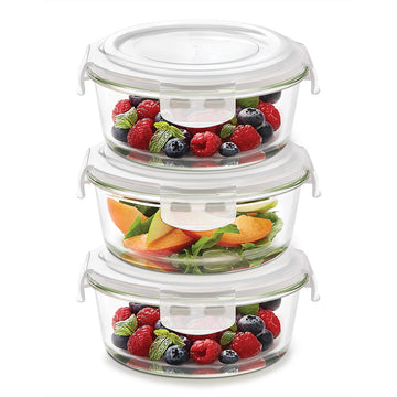 Borosil Klip n Store Round Glass Container, 620 ml - Set of 3