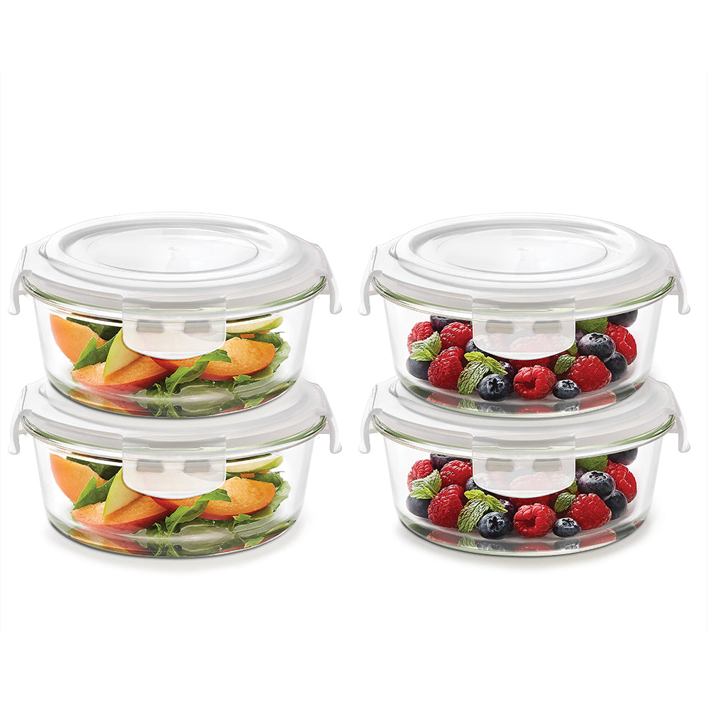 Borosil Klip n Store Round Glass Container, 620 ml - Set of 4