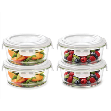 Borosil Klip n Store Round Glass Container, 620 ml - Set of 4