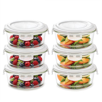 Borosil Klip n Store Round Glass Container, 620 ml - Set of 6