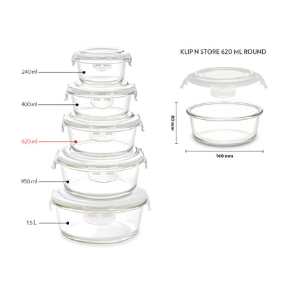 Borosil Tuff-Glass Klip n Store, Round Container
