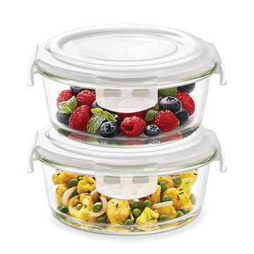 Borosil Klip n Store Round Glass Container, 950 ml - Set of 2