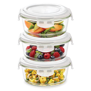 Borosil Klip n Store Round Glass Container, 950 ml - Set of 3