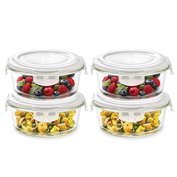 Borosil Klip n Store Round Glass Container, 950 ml - Set of 4