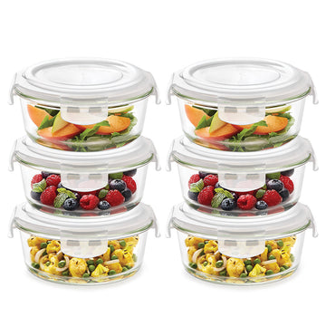 Borosil Klip n Store Round Glass Container, 950 ml - Set of 6
