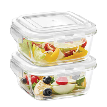 Borosil Klip n Store Square Glass Container, 320 ml - Set of 2