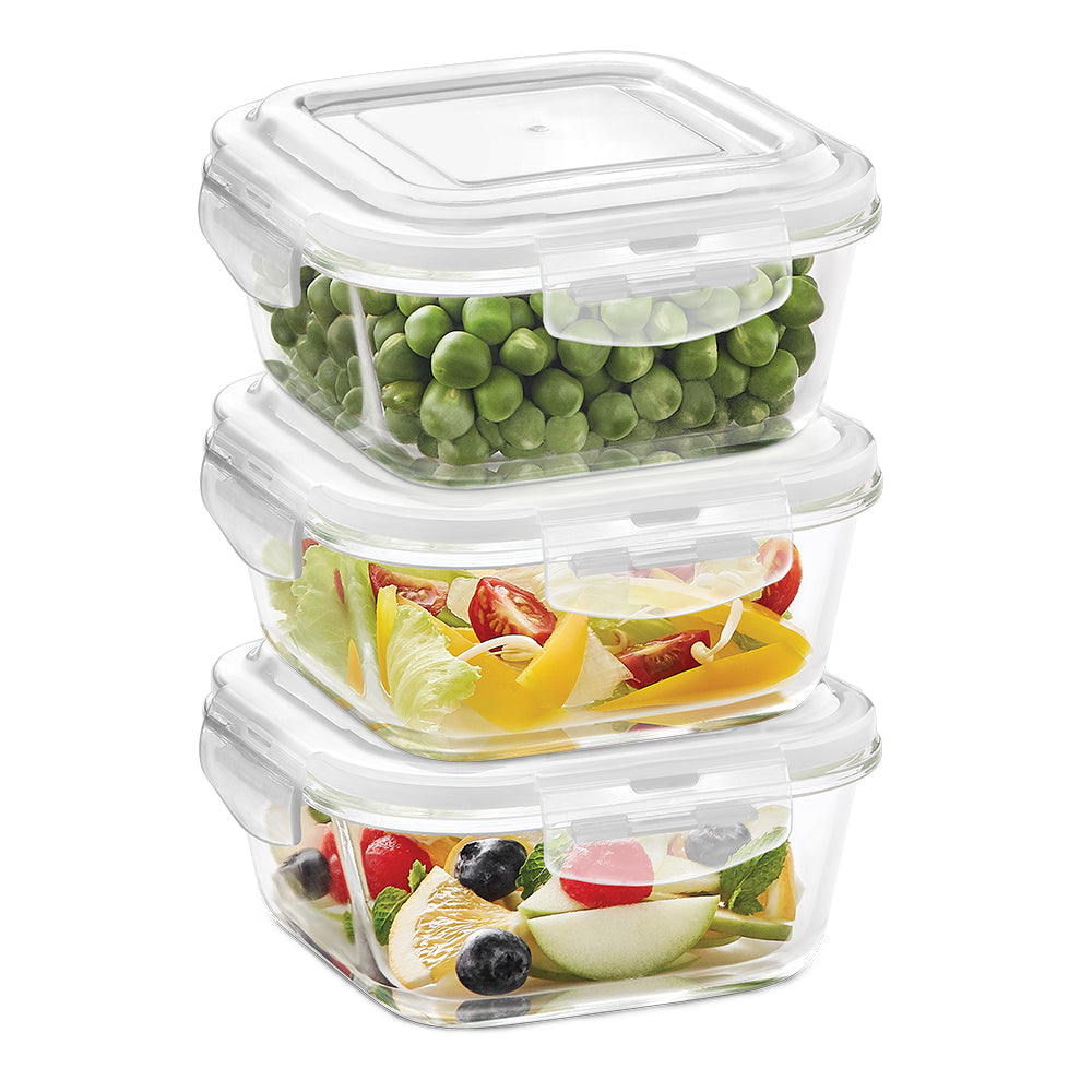 Borosil Klip n Store Square Glass Container, 320 ml - Set of 3