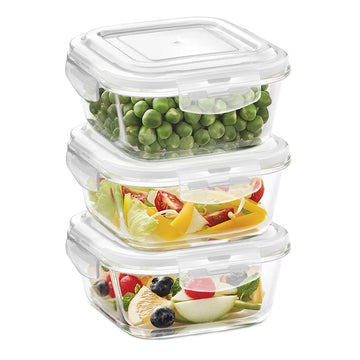Borosil Klip n Store Square Glass Container, 320 ml - Set of 3