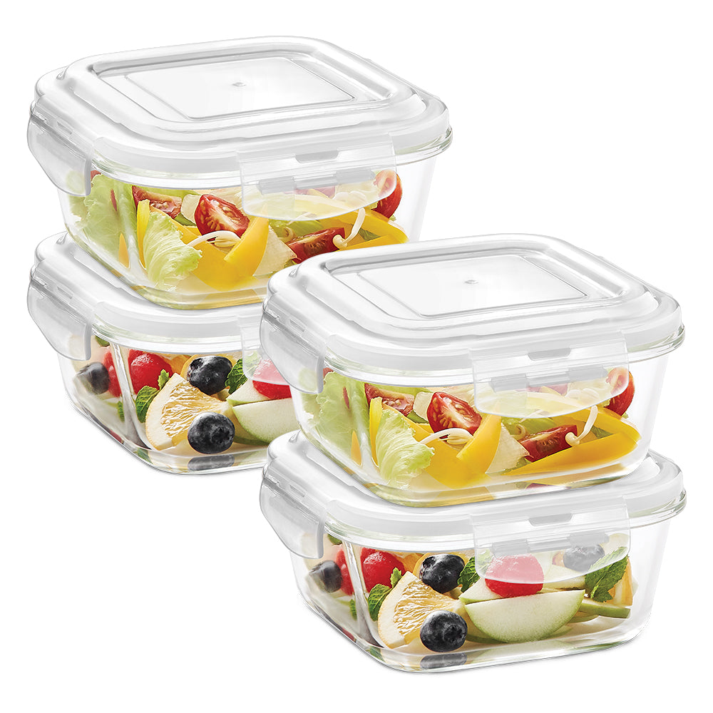 Borosil Klip n Store Square Glass Container, 320 ml - Set of 4