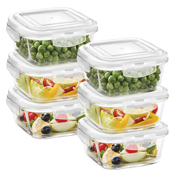 Borosil Klip n Store Square Glass Container, 320 ml - Set of 6