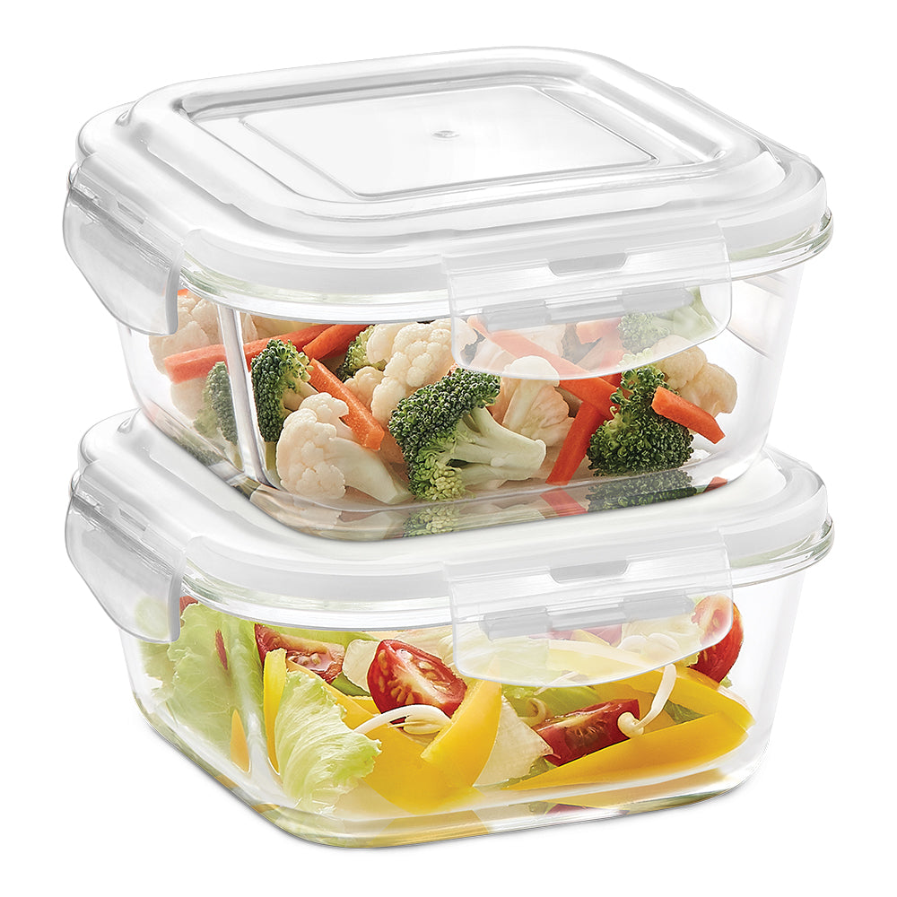 Borosil Klip n Store Square Glass Container, 520 ml - Set of 2
