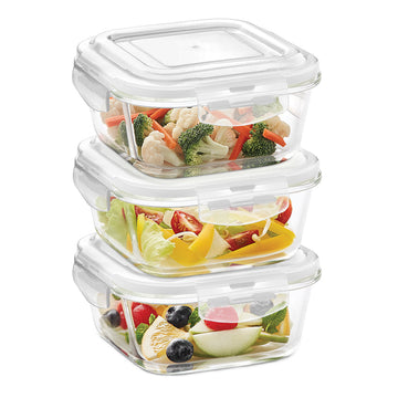 Borosil Klip n Store Square Glass Container, 520 ml - Set of 3