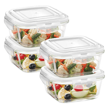 Borosil Klip n Store Square Glass Container, 520 ml - Set of 4