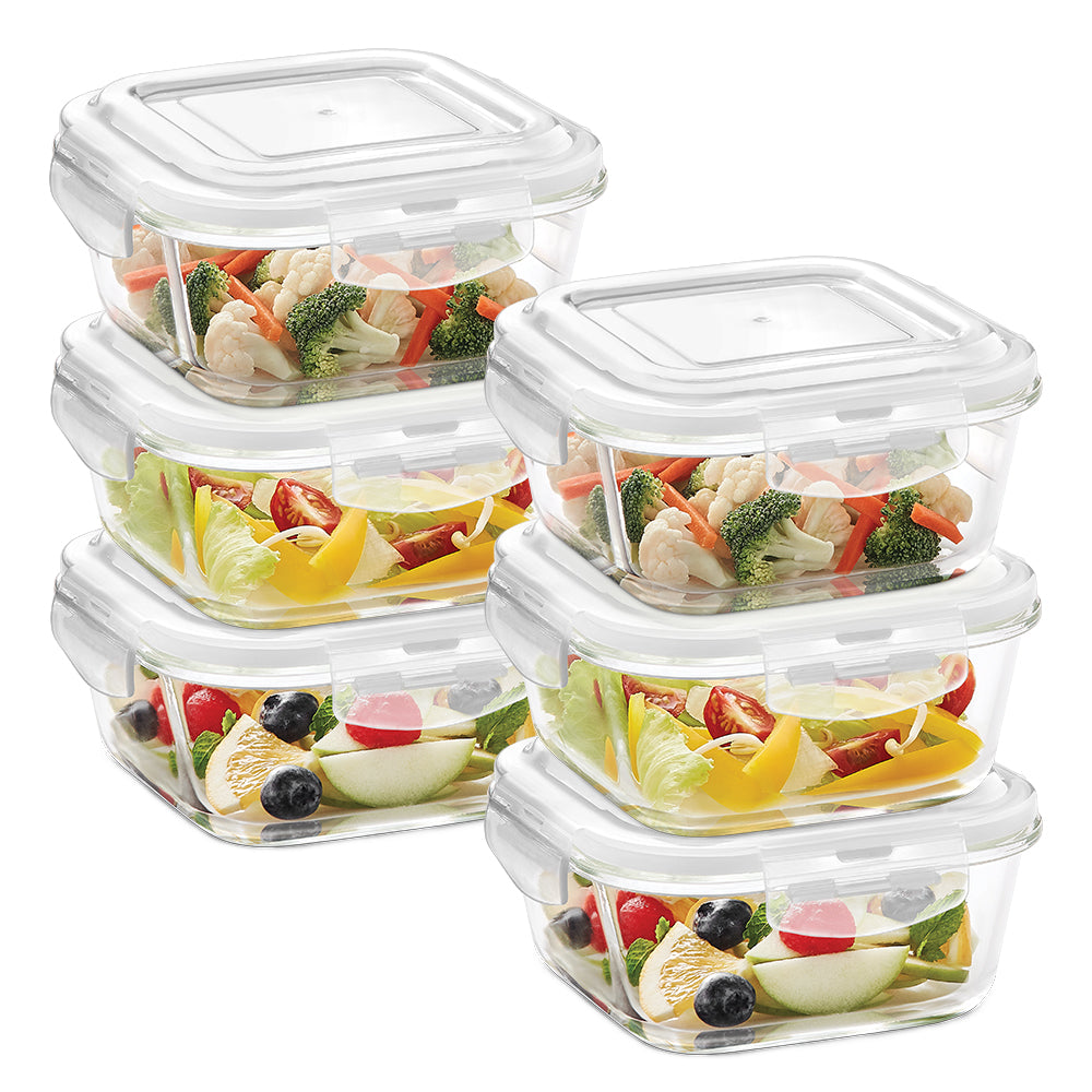 Borosil Klip n Store Square Glass Container, 520 ml - Set of 6