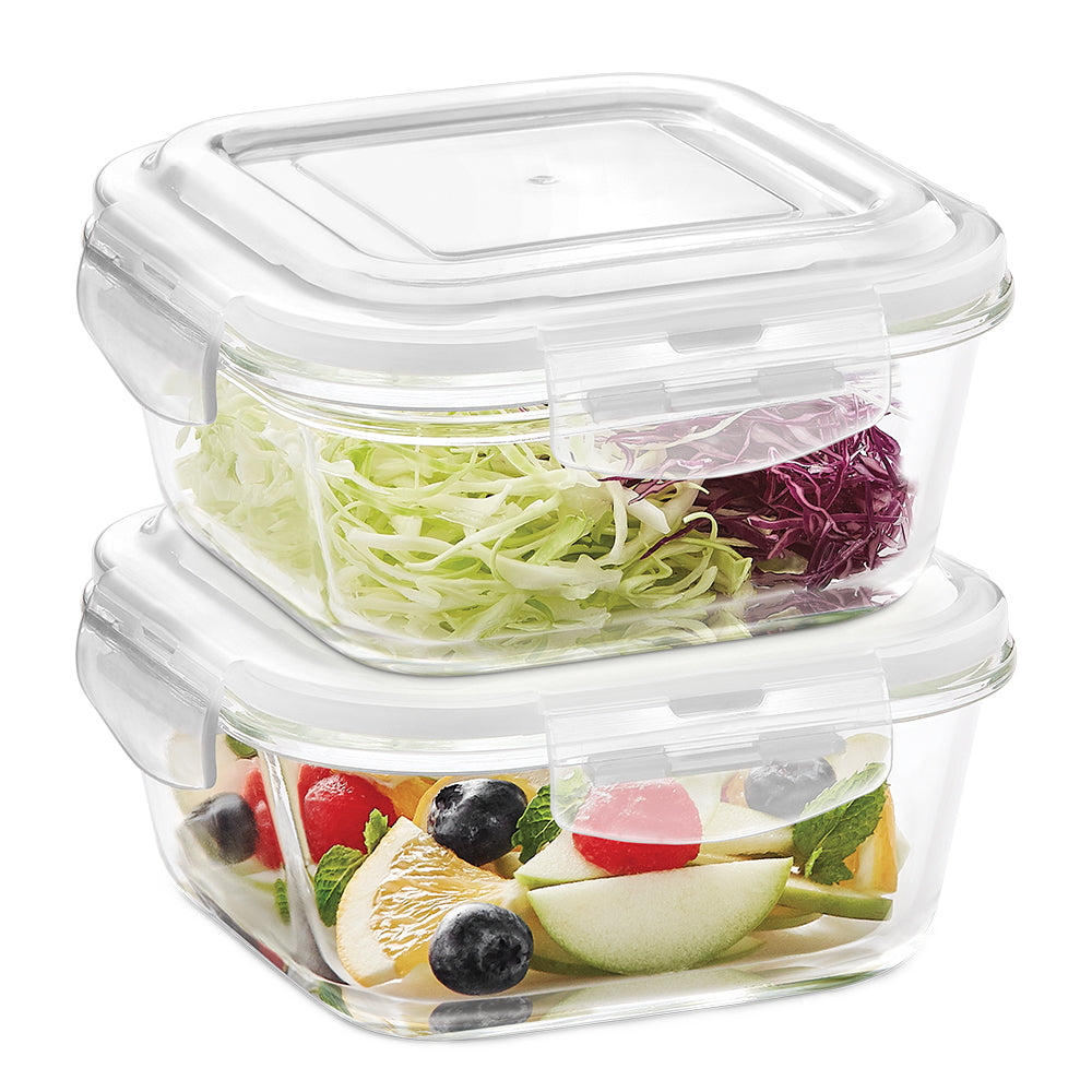 Borosil Klip n Store Square Glass Container, 800 ml - Set of 2