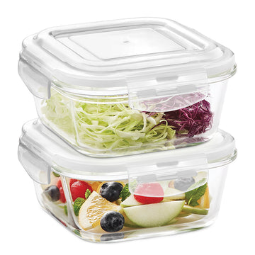 Borosil Klip n Store Square Glass Container, 800 ml - Set of 2