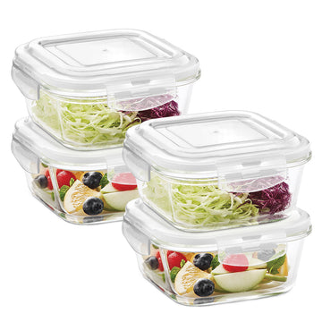 Borosil Klip n Store Square Glass Container, 800 ml - Set of 4