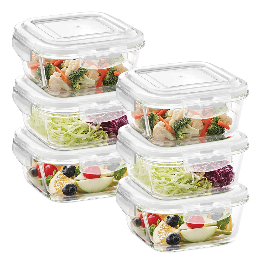 Borosil Klip n Store Square Glass Container, 800 ml - Set of 6