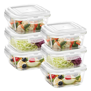 Borosil Klip n Store Square Glass Container, 800 ml - Set of 6