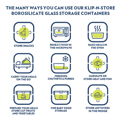 Borosil Tuff-Glass Klip n Store, Square Container