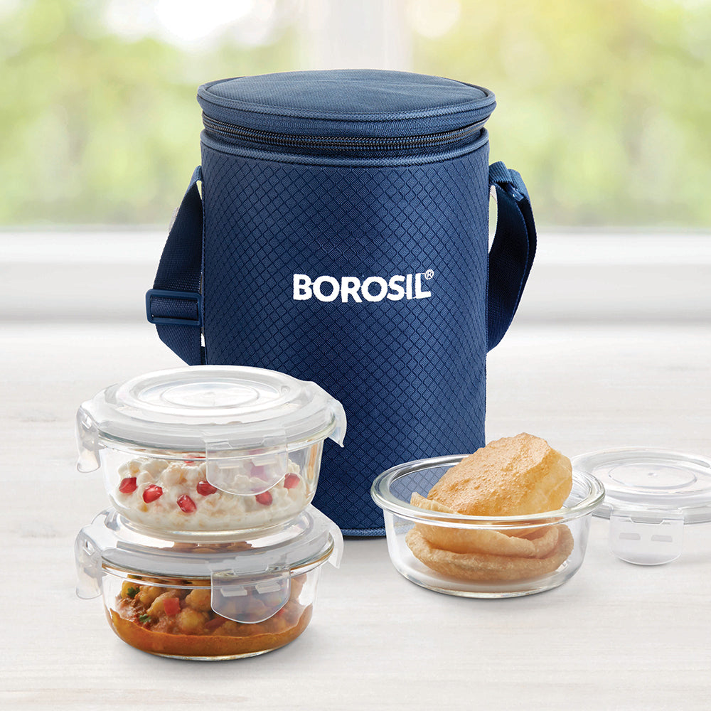 Smile Glass Lunch Box, Round x 3 (Tall), Set of 3, 400ml