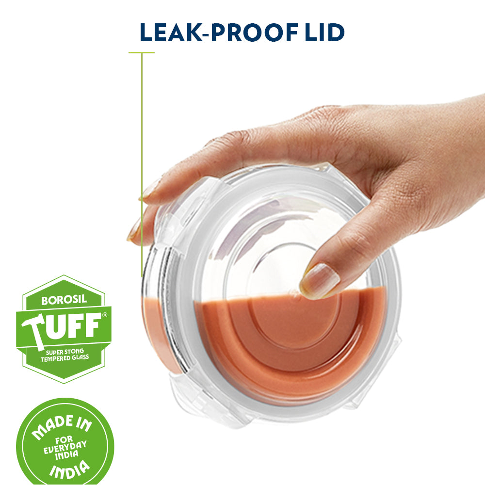 Smile Glass Lunch Box, Round x 3 (Tall), Set of 3, 400ml