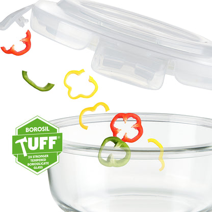 Borosil Blue Glass Lunchbox, Round x 2 (Flat), 400ml x 2
