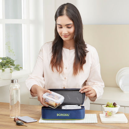 Borosil Blue Glass Lunchbox, Square x 2 (Flat), 320ml x 2