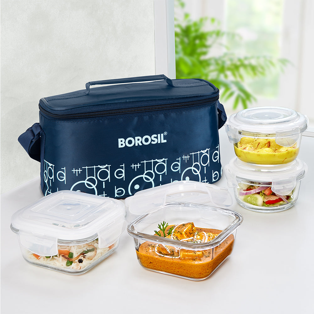 Borosil Grace Navy Universal Glass Lunchbox