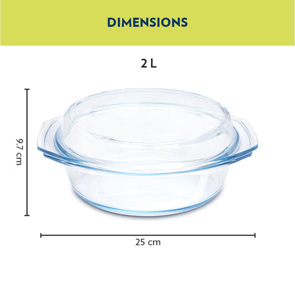 Borosil Round Casserole w Lid, 2L-No Stock
