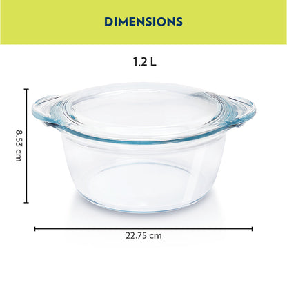Borosil Deep Round Casserole, 1.2L